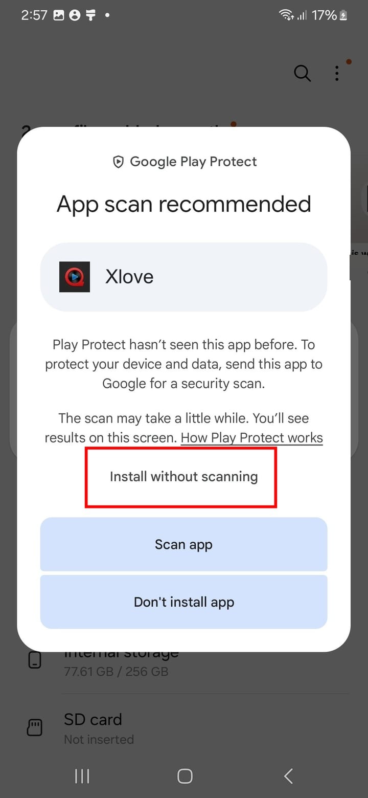 2. Click Install Without Scanning